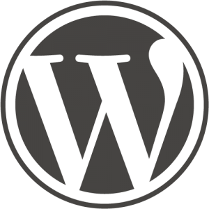 The wordpress logo on a black background.